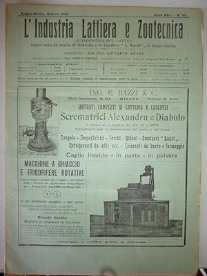 "Reggio Emilia, Ottobre 1923 - L'INDUSTRIA LATTIERA E ZOOTECNICA ( L'INDUSTRIA DEL LATTE ). Organ...