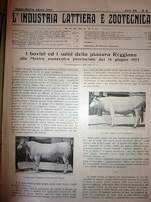 "Reggio Emilia,Agosto 1922 - L'INDUSTRIA LATTIERA E ZOOTECNICA ( L'INDUSTRIA DEL LATTE ). Organo ...