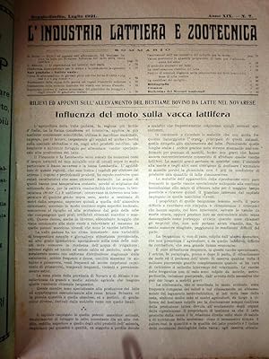 "Reggio Emilia, Luglio 1921 - L'INDUSTRIA LATTIERA E ZOOTECNICA ( L'INDUSTRIA DEL LATTE ). Organo...
