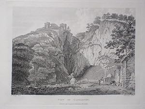 An Original Antique Engraved Print Ilustrating a View of Castleton in Derbyshire. Published in 1794.