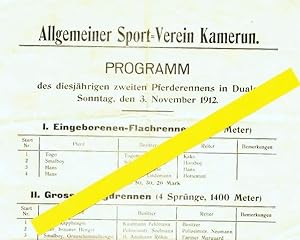 Flugblatt / Rennprogramm Pferderennen in Duala, Kamerun 1912 (Kolonie)