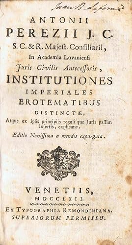 Image du vendeur pour INSTITUTIONES IMPERIALES EROTEMATIBUS DISTINCTAE mis en vente par Librera Torren de Rueda