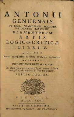 Antonii Genuensis . Elementorum artis logico-criticae libri V.