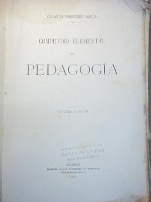 Seller image for Compendio Elemental de Pedagoga. for sale by Carmichael Alonso Libros