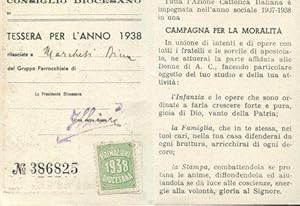 TESSERA unione donne azione cattolica italiana rilasciata a Parma nel 1938., Parma, n.m., 1938