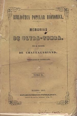 Imagen del vendedor de MEMORIAS DE ULTRA TUMBA. Tomo II. a la venta por Librera Torren de Rueda
