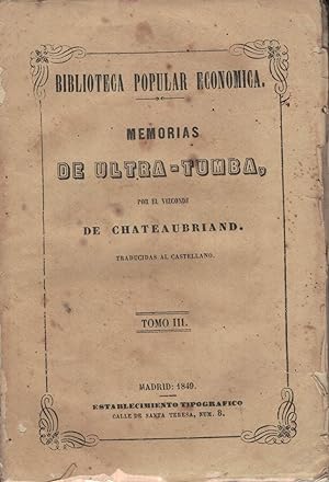 Imagen del vendedor de MEMORIAS DE ULTRA TUMBA. Tomo III. a la venta por Librera Torren de Rueda