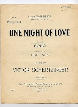 Image du vendeur pour One Night of Love [Vintage Piano Sheet Music] mis en vente par Little Stour Books PBFA Member