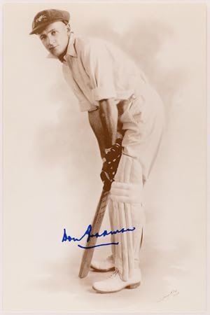 A large-format printed postcard of Don Bradman, based on a 1928 photograph