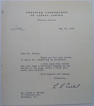 Typed Letter Signed on "Chrysler Corporation" letterhead