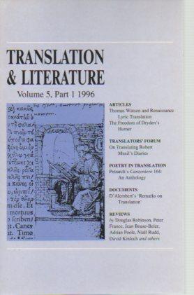 Imagen del vendedor de Translation and Literature 5(1) 1996 a la venta por Bookfeathers, LLC