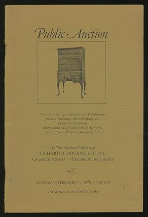 Seller image for (Exhibition catalog): Public Auction: Important Antique and Custom Furnishings, Jewelery, Paintings, Oriental Rugs, Etc. From the Estates of Mary Louis Duff and Nora E. Kenney for sale by Between the Covers-Rare Books, Inc. ABAA