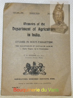 Seller image for Memoirs of the Department of Agriculture in India. Studies in Root-Parasitism. The Haustorium of Santalum Album. I.-Early Stages, up to Penetration. for sale by Bouquinerie du Varis