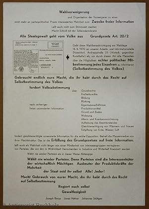 Imagen del vendedor de Plakat ''Wahlverweigerung'' der Organisation fr direkte Demokratie durch Volksabstimmung a la venta por Galerie Buchholz OHG (Antiquariat)