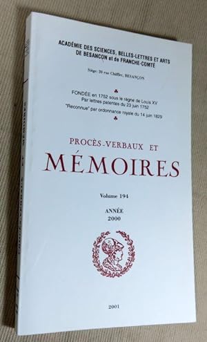 Seller image for Acadmie des sciences, belles-lettres et arts de Besanon. Procs-verbaux et mmoires anne 2000. for sale by Latulu