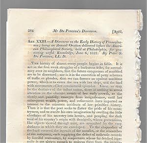 Imagen del vendedor de A Discourse On The Early History Of Pennsylvania Being An Annual Oration Delivered Before The American Philosophical Society Held At Philadelphia For Promoting Useful Knowledge, June 6, 1821, Book Review a la venta por Legacy Books II