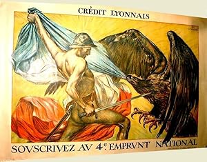 Bild des Verkufers fr Affiche lithographie en couleurs signe Jules Abel Faivre. Souscrivez 4e Emprunt National, Credit Lyonnais. zum Verkauf von JOIE DE LIRE