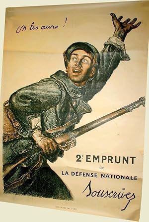 Bild des Verkufers fr Affiche lithographie en couleurs. On les Aura ! 2 e Emprunt de la Dfense Nationale. SOUCRIVEZ. zum Verkauf von JOIE DE LIRE