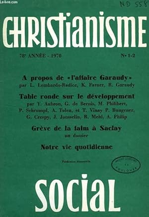 Seller image for CHRISTIANISME SOCIAL, 78e ANNEE, 1970, N 1-2 for sale by Le-Livre