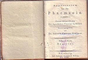 Seller image for Wilhelm Raab: Bericht ber die neuesten Fortschritte der Chemie. - In: Repertorium fr die Pharmacie Zehnter (10.) Band. Register ( Namenregister und Sachregister) ber den Inhalt des Repertoriums Band I - X nebst Ergnzungsband, so wie auch des Jahrbuches der Pharmacie von J. W. Dbereiner. Unter Mitwirkung des Apotheker-Vereins in Baiern herausgegeben. Mit Vorrede von Buchner. Register bearbeitet von W. Raab. for sale by Antiquariat Carl Wegner