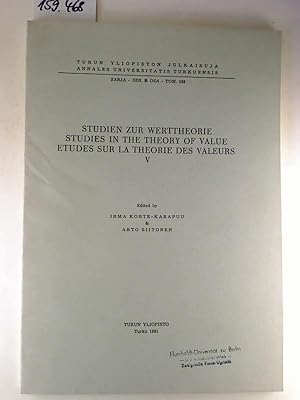 Studien zur Werttheorie - Studies in the Theory of Value - Etudes Sur La Theorie Des Valeurs - V.