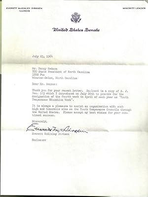 Senator Everett McKinley Dirksen (SIGNED. Typed Letter)