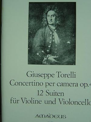 Image du vendeur pour Concertino per camera, op. 4: 12 Suiten fr Violine und Violoncello. Herausgegeben und mit einem 2sprachigen Vorwort von Franz Giegling (deutsch, englisch). 2 Stimmhefte (= komplett). 2 Faksimiles auf Deckelinnenseite. mis en vente par Antiquariat Tarter, Einzelunternehmen,