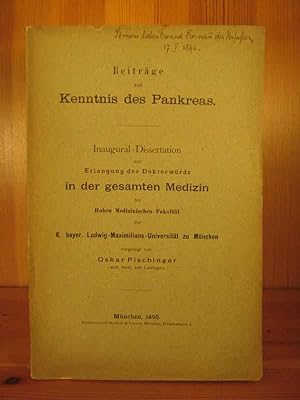Bild des Verkufers fr Beitrge zur Kenntnis des Pankreas, Diss. Mnchen 1895. zum Verkauf von Das Konversations-Lexikon