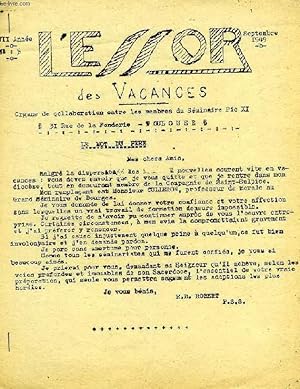 Seller image for L'ESSOR, XVIIe ANNEE, N 5, SEPT. 1949, ORGANE DE COLLABORATION DU SEMINAIRE PIE XI for sale by Le-Livre