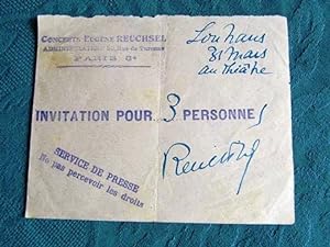Billet invitation signé de Eugène Reuchsel.