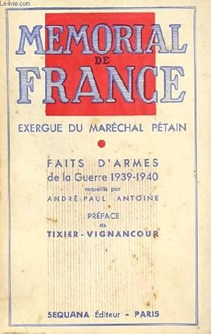 Bild des Verkufers fr MEMORIAL DE FRANCE, EXERGUE DU MARECHAL PETAIN zum Verkauf von Le-Livre