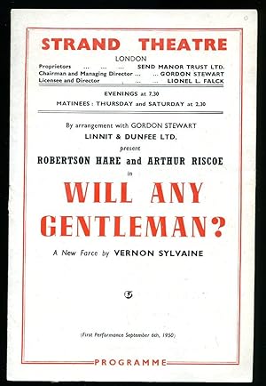 Seller image for Will Any Gentleman?: Souvenir Theatre Programme Performed at Strand Theatre, The Strand, London for sale by Little Stour Books PBFA Member