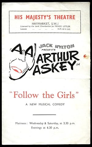 Seller image for Follow the Girls': Souvenir Theatre Programme Performed at His Majesty's Theatre, Haymarket, London for sale by Little Stour Books PBFA Member