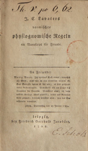 Vermischte physiognomische Regeln, ein Manuscript für Freunde.