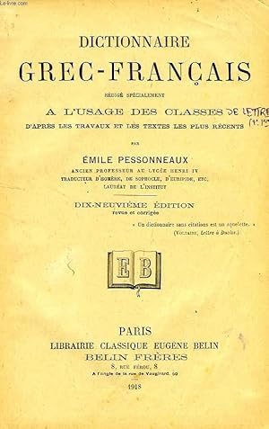 Seller image for DICTIONNAIRE GREC-FRANCAIS for sale by Le-Livre