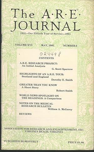 Immagine del venditore per The A.R.E. Journal; Volume XVI, No.3: May, 1981 venduto da Dorley House Books, Inc.