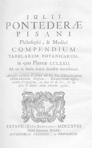 Imagen del vendedor de Compendium tabularum botanicarum, in quo plantae CCLXXII ab eo in Italia nuper detectae recensentur. Accessit eiusdem epistola ad . Guilielmum Sherardum Anglum. a la venta por Hnersdorff Rare Books ABA ILAB