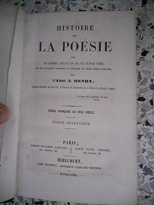 Bild des Verkufers fr Histoire de la poesie - Poesie francaise du XVIIIe siecle - Poesie dramatique zum Verkauf von Frederic Delbos