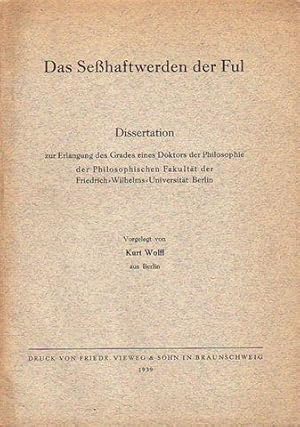 Bild des Verk�ufers f�r Das Se�haftwerden der Ful. Dissertation an der Friedrich-Wilhelms-Universit�t Berlin, 1939. Sonderdruck aus Arch. f. Anthropologie, Band 27: Inh.: 1) Entstehung und erstes Se�haftwerden der Ful. 2. Das Eindringen der Ful in die Hausal�nder. 3. Pers�nlichkeit des Adamu. 4. Se�haftwerden und Kulturwandel. zum Verkauf von Antiquariat Carl Wegner