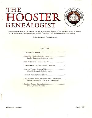 The Hoosier Genealogist March 1982 Volume 22 No. 1