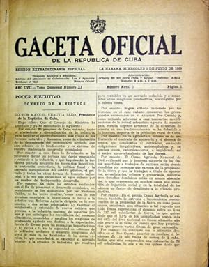Gaceta Oficial de la Republica de Cuba. Edicion Extraordinaria Especial. La Habana, Miercoles 3 d...
