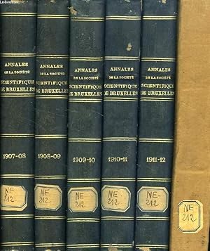 Bild des Verkufers fr ANNALES DE LA SOCIETE SCIENTIFIQUE DE BRUXELLES, 1908-1926, 9 VOLUMES (INCOMPLET) zum Verkauf von Le-Livre