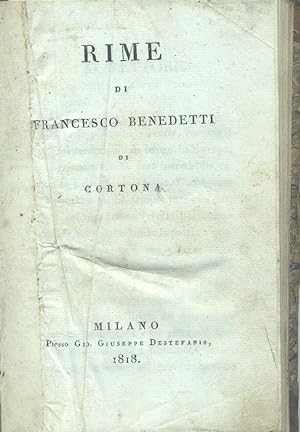 Bild des Verkufers fr RIME DI FRANCESCO BENEDETTI DA CORTONA. zum Verkauf von studio bibliografico pera s.a.s.