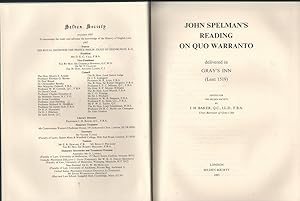 John Spelman's Reading on Quo Warranto Delivered in Gray's Inn (Lent 1519)
