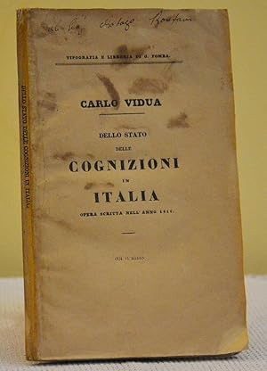 Bild des Verkufers fr Dello Stato delle cognizioni in Italia zum Verkauf von LIBRERIA ANTIQUARIA PIEMONTESE