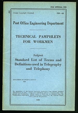 Imagen del vendedor de Technical Pamphlets For Workmen PW A 8: Standard List of Terms and Definitions Used in Telegraphy and Telephony [1] a la venta por Little Stour Books PBFA Member