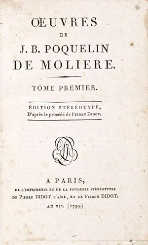 Oeuvres de J. B. Poquelin de Molière. Edition stéréotype. 8-vol. set (Complete)