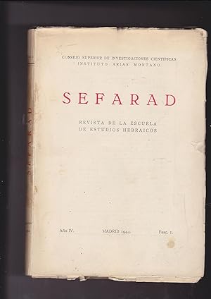 Seller image for SEFARAD Revista de la escuela de Estudios Hebraicos. Ano IV. Fasc. I. for sale by Meir Turner