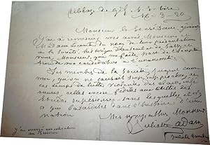 Lettre Autographe Signée du 16 mars 1920 écrite à l'abbaye de Gif sur Yvette au secrétaire généra...