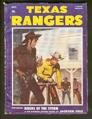 Seller image for TEXAS RANGERS, (Western Pulp magazine). - October/1951. >> Jim Hatfield Ace Texas Ranger in ; "Riders of the Storm". for sale by Comic World